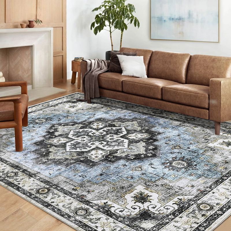 Washable Boho Area Rugs for Living Room Bedroom Vintage Persian Medallion Rug Non Slip Low Pile Carpet, 2 of 9