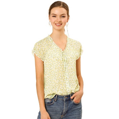 Women Blouses Shirt Floral Chiffon Shirt Female Summer V-neck