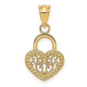 Black Bow Jewelry 14k Yellow Gold Filigree Heart Key Hole Lock Pendant, 12mm - 1 of 4