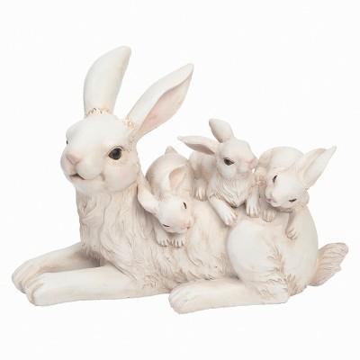 Transpac Resin 13" White Easter Bunny Family Statuette