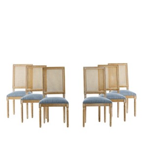 Christopher Knight Home Set of 6 Brielle French Country Wood and Cane Upholstered Dining Chairs Slate Blue - 1 of 4