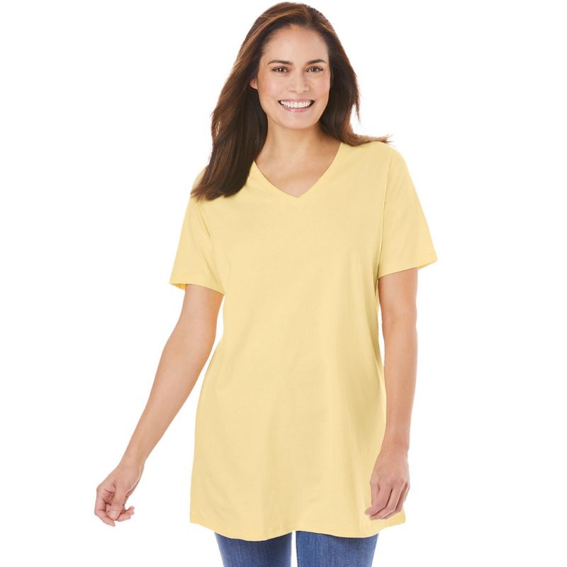 Woman Within Women's Plus Size Perfect Short-Sleeve V-Neck Tunic, 1 of 2