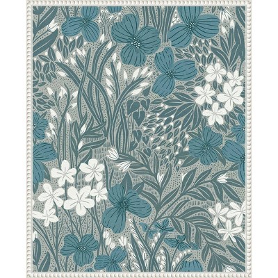 Field of Flowers Blue Canvas Print with White Frame