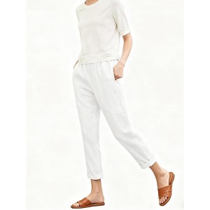 Women's Casual Loose Fit Cargo Harem Pants Side Pockets Cropped Trousers - 1 of 3