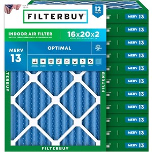 Filterbuy 16x20x2 Air Filter (12-Pack), Pleated MERV 13 Health Defense Replacement HVAC AC Furnace Filters (Actual Size: 15.50 x 19.50 x 1.75) - 1 of 4
