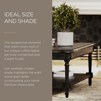 Antiqued Black Traditional Rectangular Wooden Coffee Table with Shelf