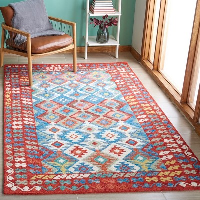 Handmade Blue and Red Wool Tufted 4' x 6' Area Rug
