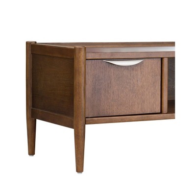 Mid-Century Walnut Storage Bench with Upholstered Cushion
