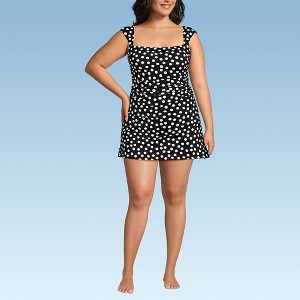 Lands' End Women's Chlorine Resistant Square Neck Ruched Swim Dress One Piece Swimsuit - 1 of 4