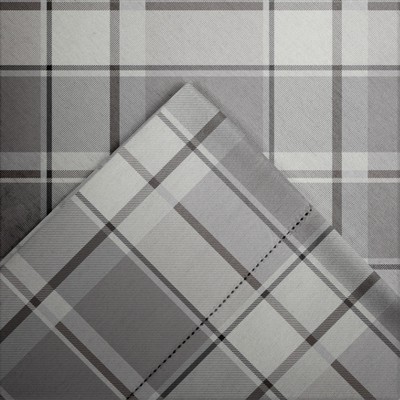 Gray and White Plaid Cotton Flannel Twin XL Duvet Cover Set