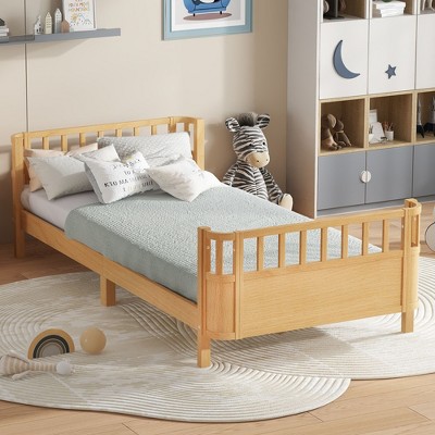 NicBex Twin/Full/Queen Kids Platform Bed Frame with Safety Guardrails & Detachable Fence,Modern Toddler Bed for Bedroom,Kids Room