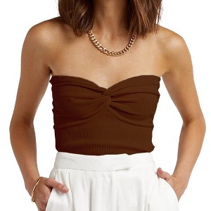 Women's Knit Tube Top, Twist - Front Bandeau Crop Top, Strapless Elastic Backless Sleeveless Top - 1 of 2