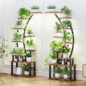 INFURNIC Planter Stands and Holders 9 Tier Metal Plant Shelf 2PCS with Large Display Rack and Storage for Home Patio, Brown, 52"*10.2"*68.5" - 1 of 4