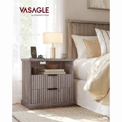 Nightstand with Charging Station - Bedside Table with 2 Drawers & Open Shelf, 2 AC Outlets & 2 USB Ports