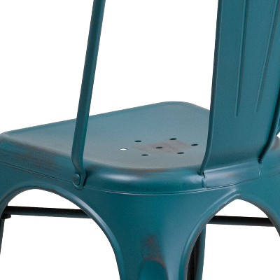 Kelly Blue-Teal Metal Indoor-Outdoor Stackable Side Chair