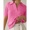 Womens Short Sleeve Sweater Tops Polo Collar Sweater Knitted Tops Cable Knit Sweater - 3 of 4