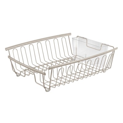 mDesign Large Kitchen Sink Dish Drying Rack, 2 Pieces - Satin/Clear