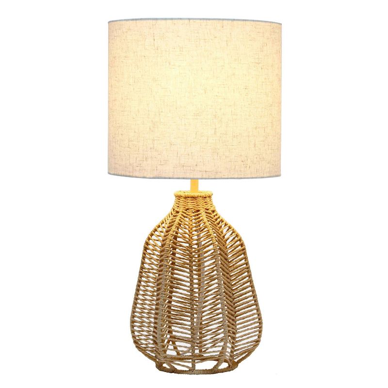 21" Vintage Rattan Wicker Style Paper Rope Bedside Table Lamp with Fabric Shade - Lalia Home, 2 of 9