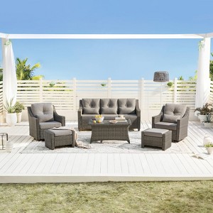 Spruce & Spring Outdoor Wicker Patio Outdoor Sofa Swivel Chair Coffee Table - 1 of 4