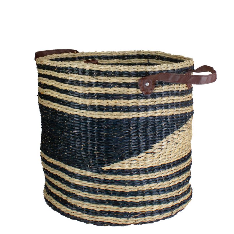 Northlight 15" Beige and Black Woven Seagrass Basket with Handles, 3 of 6