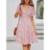 Coolmee Women's Summer Boho Floral Sundress Short Sleeve Wrap V Neck A-Line Midi Dress - 2 of 4
