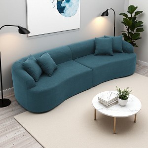 Curved Sectional Sofa in Lamb's Wool Fabric, Compressed Design - 1 of 4