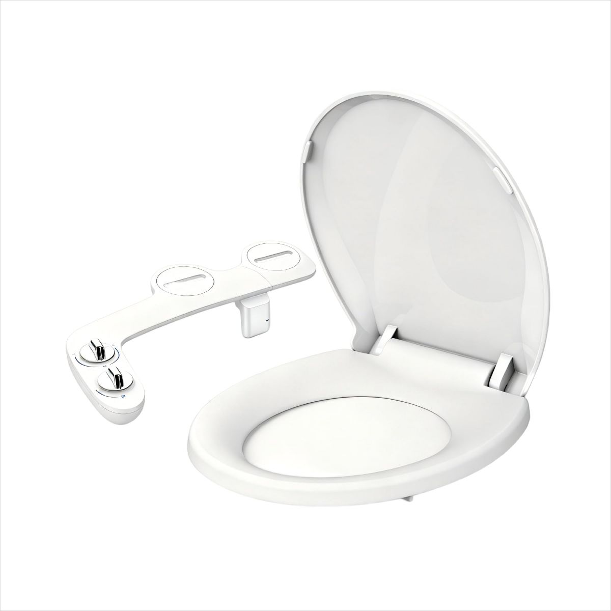 17/19 Inch Bidet Toilet Seat for Elongated Toilet, Dual Nozzle Self-Cleaning Non-Electric PP Bidet Attachment, White
