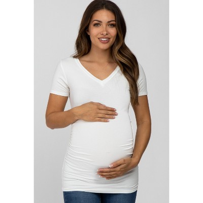 PinkBlush Ivory V-Neck Ruched Side Maternity Top