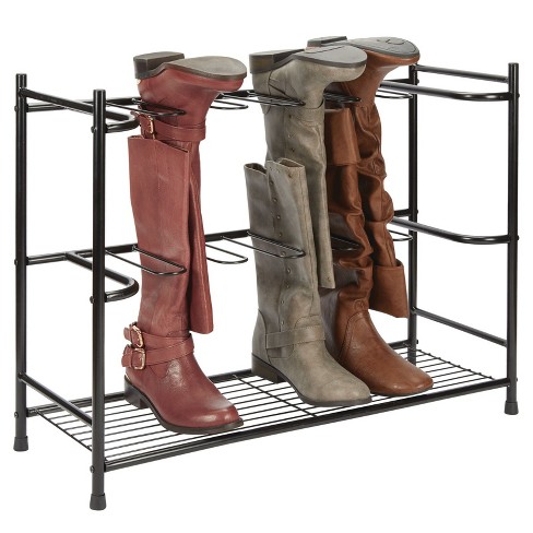 mDesign Metal Boot Storage and Organizer Rack, Holds 6 Pairs - Black