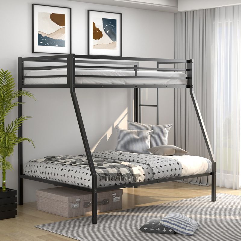 Costway Twin Over Full Bunk Bed w/Metal Frame and Ladder Space-Saving Design White\Black, 3 of 11
