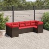 vidaXL 7 Piece Patio Sofa Set with Cushions Brown and Red Poly Rattan - 2 of 4