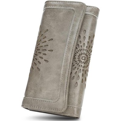 BEAFUP Womens Wallets,RFID Blocking Leather Clutch Long Wallet,Holder Phone Organizer,Ladies Travel Purse Hollow Out Design