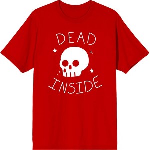 Halloween Cartoon Skull Dead Inside Crew Neck Short Sleeve Adult T-shirt-XL-Red - 1 of 2