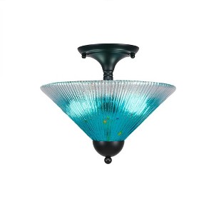 Toltec Lighting Any 2 - Light Flush Mount in  Matte Black with 12" Teal Crystal Shade - 1 of 1