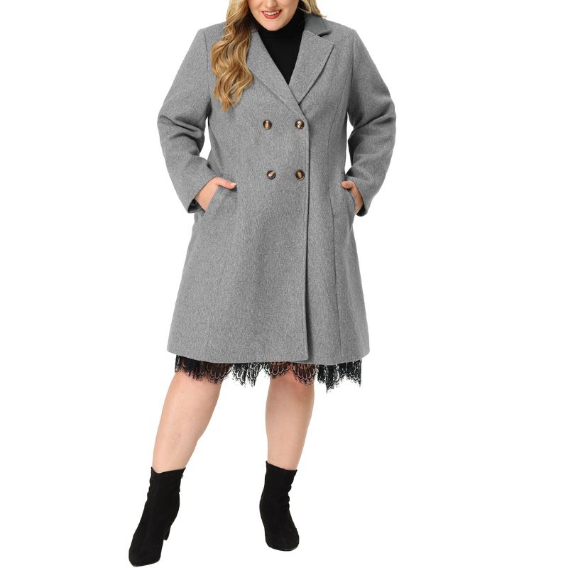 Agnes Orinda Women's Plus Size Fashion Notched Lapel Double Breasted Pea Coats, 2 of 6