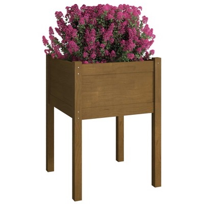 Honey Brown Solid Pine Wood Outdoor Garden Planters Set