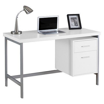 Computer Desk with Drawers Silver Metal White - EveryRoom