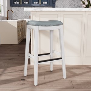 FONTOI 32" Upholstered Barstools with Gray Leather Seat, Bar Stools without Backs for Living Room Kitchen, White, 17"*32"*20" - 1 of 4