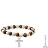 Steeltime Men's tiger eye, freshwater pearls and stainless steel double cross charm beaded bracelet. Color Options: Silver, Gold - 3 of 4