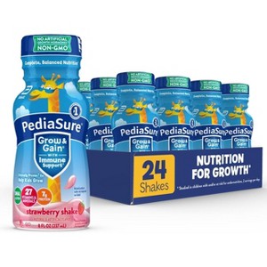 PediaSure Grow & Gain Kids' Nutritional Shake Ready-to-Drink Bottles, Strawberry, 8 fl, Case of 24 - 1 of 4