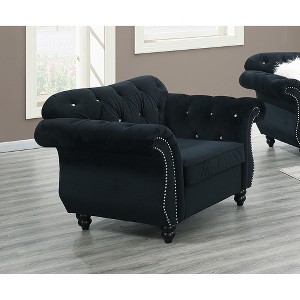 Velvet Plush Tufted Back Chair with Crystal-Tufted Accent and Silver Nailhead Trim for Living Room - 1 of 4