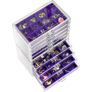 5-Drawer Acrylic Earring Organizer with Adjustable Velvet Trays, Clear Jewelry Storage Case, Grey - 1 of 4