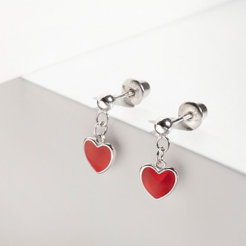 Girl's Lovely Heart Dangle Screw Back Sterling Silver Earrings - In Season Jewelry, 5 of 9