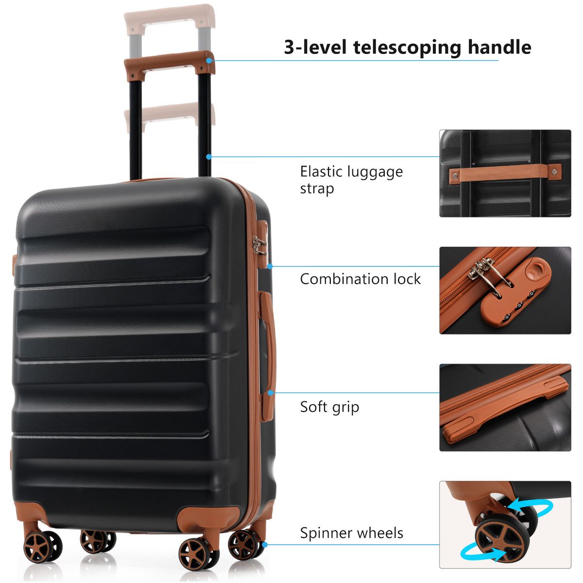 Polibi Luggage Set 6 Pieces with 12 Inch, 14 Inch, 16 Inch, 20 Inch Carry-On and 24 Inch, 28 Inch Checked Suitcase - thumbnail 8