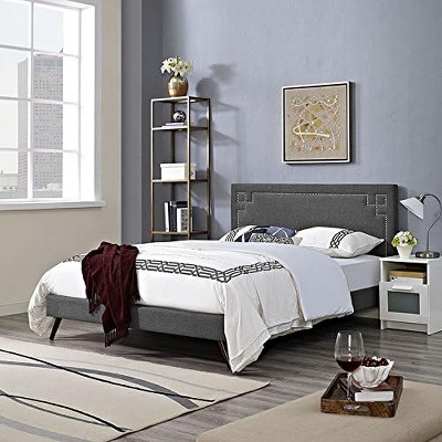 Modway Josie Queen Fabric Platform Bed with Round Splayed Legs