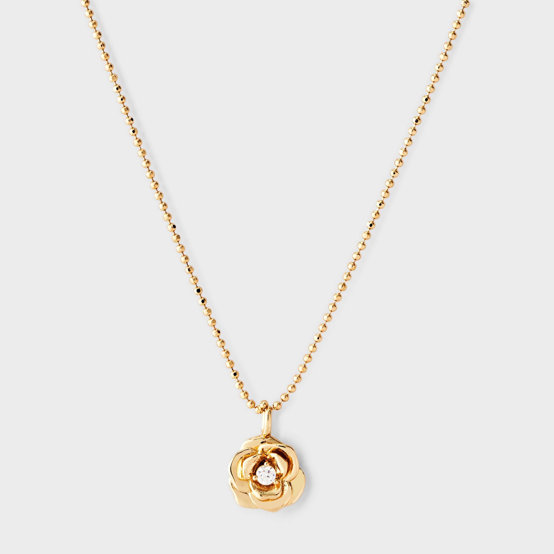 14K Gold Plated & Cubic Zirconia Rose Pendant with Bead Chain Necklace - A New Day™ Gold