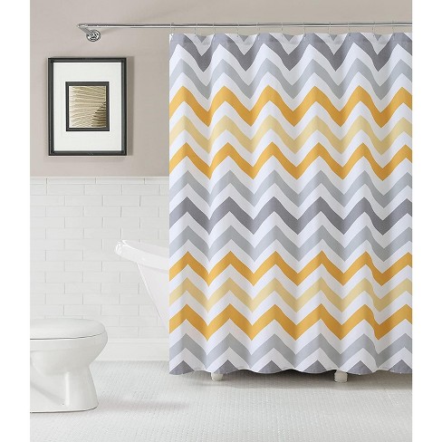 Cotton Chevron Fabric Shower Curtains, Yellow Fabric Shower Curtain