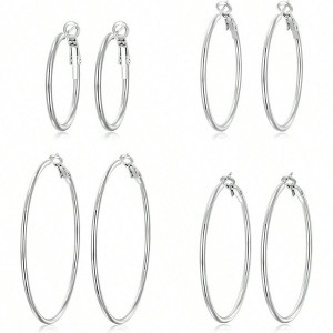 4 Pairs Silver Gold Hoop Earrings for Women Fashionable Temperament, Trendy Styles, Low Allergy - 1 of 4