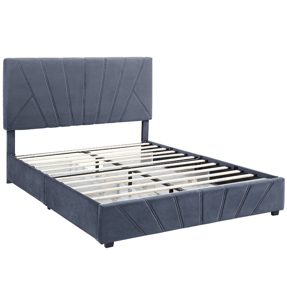 Photos - Bed Queen Laporte Upholstered  with 4 Side Drawers Gray - miBasics