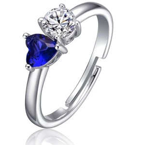 Guili Sterling Silver Promise Ring with Green or Blue Cubic Zirconia Two-Stone Heart Design in Sizes 6, 7, and 8 – Romantic, Elegant Symbol of Love - 1 of 1